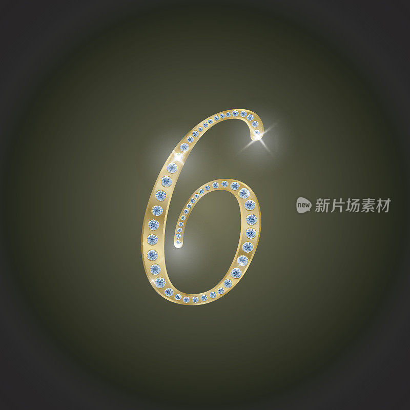 闪亮的黄金和钻石数字"6